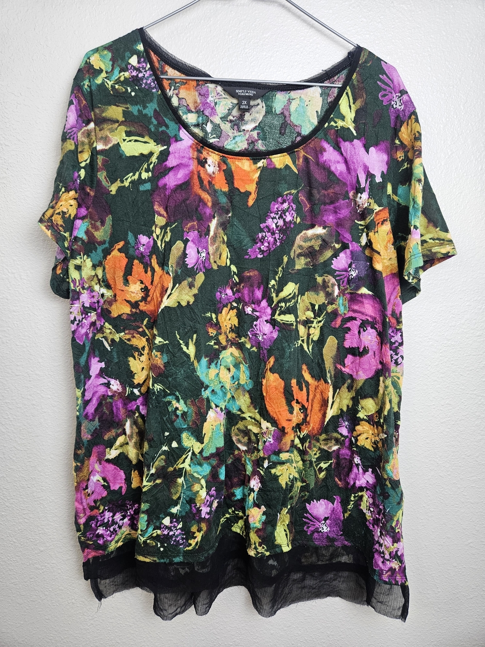 Simply Vera Vera Wang Forest Green Floral Short Sleeve Scoop Neck Tee Size 2X
